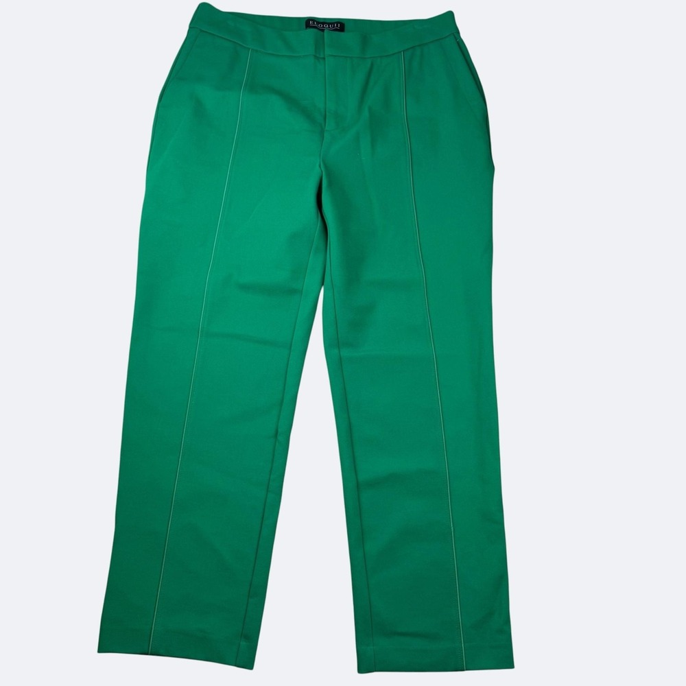 Eloquii Pants Womens 14 Green Ponte Knit Straight Leg Dress Stretch Work Pockets